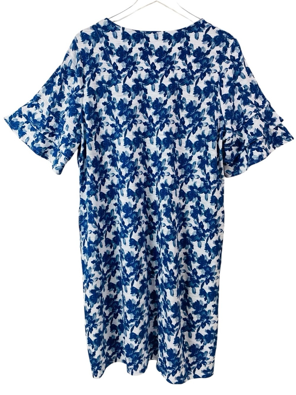 Chico’s Navy Peony Soft Sepal Ruffle Sleeve Dress Size L/12 - Picture 4 of 7